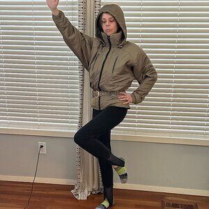 Vintage Nils Resort Collection Ski Suit One Piece Gold Black Size 8 Coat Stirrup